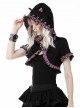 Gothic Style Cute Cat Ears Big Brim Black And Pink Plaid Lace Color Blocked Hooded Short Cloak