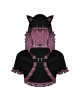 Gothic Style Cute Cat Ears Big Brim Black And Pink Plaid Lace Color Blocked Hooded Short Cloak