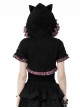 Gothic Style Cute Cat Ears Big Brim Black And Pink Plaid Lace Color Blocked Hooded Short Cloak