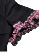 Gothic Style Cute Cat Ears Big Brim Black And Pink Plaid Lace Color Blocked Hooded Short Cloak