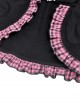 Gothic Style Cute Cat Ears Big Brim Black And Pink Plaid Lace Color Blocked Hooded Short Cloak