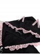 Gothic Style Cute Cat Ears Pink Lace Embellished Puff Sleeves Heart Shaped Zipper Black Hooded Top