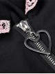 Gothic Style Cute Cat Ears Pink Lace Embellished Puff Sleeves Heart Shaped Zipper Black Hooded Top