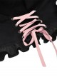 Gothic Style Cute Cat Ears Pink Lace Embellished Puff Sleeves Heart Shaped Zipper Black Hooded Top