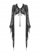 Gothic Style Black Lace Mesh Irregular Trumpet Sleeves Velvet Drawstring Dark Witch Shawl