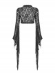 Gothic Style Black Lace Mesh Irregular Trumpet Sleeves Velvet Drawstring Dark Witch Shawl