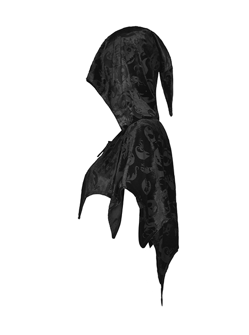 Gothic Style Velvet Material Unique Skull Print Short Spiked Hem Loose Hooded Cape