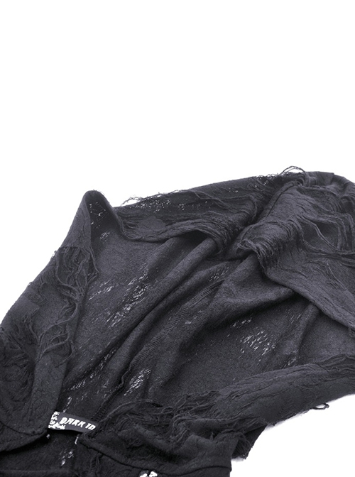 Gothic Style Dark Hollow Spider Web Gauze Irregular Trumpet Sleeves Black Hooded Shawl