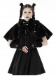 Dark Gothic Style Plush Bear Ears Metal Buckle Design Warm Windproof Black Hooded Short Cape