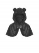 Dark Gothic Style Plush Bear Ears Metal Buckle Design Warm Windproof Black Hooded Short Cape