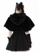 Dark Gothic Style Plush Bear Ears Metal Buckle Design Warm Windproof Black Hooded Short Cape