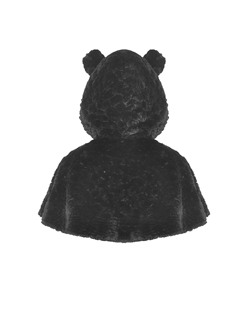 Dark Gothic Style Plush Bear Ears Metal Buckle Design Warm Windproof Black Hooded Short Cape