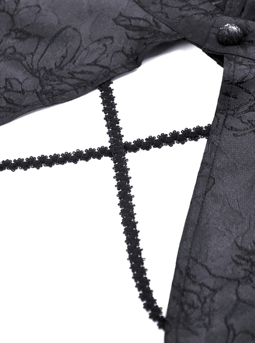 Gothic Style Exquisite Dark Pattern Retro Lace Stitching Stand Collar Long Sleeves Hollow Black Cape