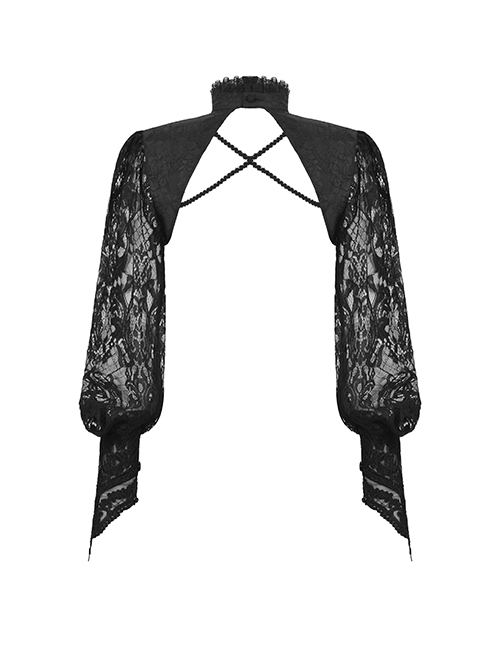 Gothic Style Exquisite Dark Pattern Retro Lace Stitching Stand Collar Long Sleeves Hollow Black Cape