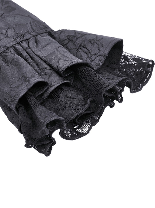 Gothic Dark Style Exquisite Dark Pattern Round Neck Patchwork Retro Palace Elegant Black Half Sleeve Blouses
