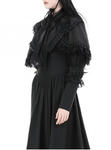 Dark Gothic Style Elegant Exquisite Palace Style Lace Splicing Bowknot Decorated Black Short Cape