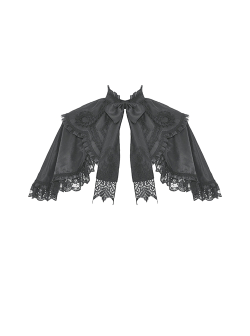 Dark Gothic Style Elegant Exquisite Palace Style Lace Splicing Bowknot Decorated Black Short Cape