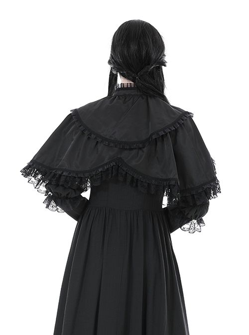 Dark Gothic Style Elegant Exquisite Palace Style Lace Splicing Bowknot Decorated Black Short Cape