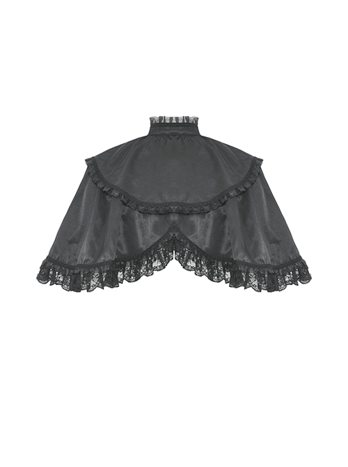 Dark Gothic Style Elegant Exquisite Palace Style Lace Splicing Bowknot Decorated Black Short Cape