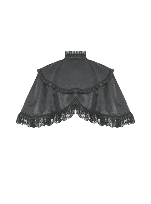 Dark Gothic Style Elegant Exquisite Palace Style Lace Splicing Bowknot Decorated Black Short Cape