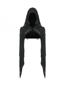 Gothic Style Unique Old Fabric Dark Wasteland Feeling Mystery Black Hooded Cloak