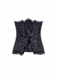 Gothic Style Victorian Vintage Black Dark Pattern Lace Ruffle Five Button Waist Shaping Corset