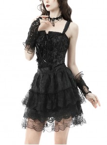 Gothic Style Backless Delicate Jacquard Fabric Flower Lace Decoration Black Sexy Suspender Tight Corset Top