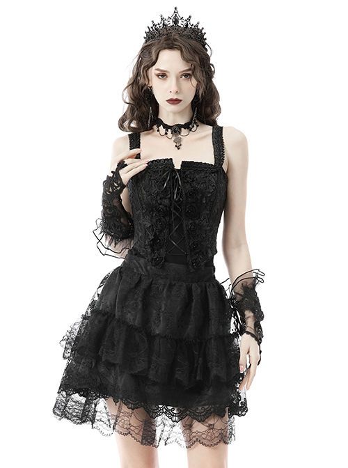 Gothic Style Backless Delicate Jacquard Fabric Flower Lace Decoration Black Sexy Suspender Tight Corset Top