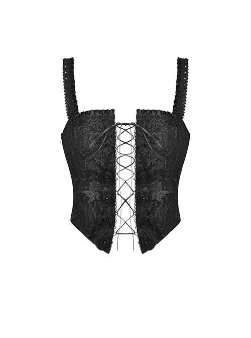 Gothic Style Backless Delicate Jacquard Fabric Flower Lace Decoration Black Sexy Suspender Tight Corset Top