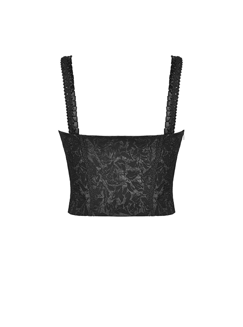 Gothic Style Backless Delicate Jacquard Fabric Flower Lace Decoration Black Sexy Suspender Tight Corset Top