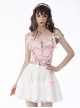 Gothic Style Sweet Love Hollow Embroidery White Ribbon Bowknot Decoration Sexy Pink Suspender Top