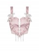 Gothic Style Sweet Love Hollow Embroidery White Ribbon Bowknot Decoration Sexy Pink Suspender Top