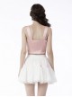 Gothic Style Sweet Love Hollow Embroidery White Ribbon Bowknot Decoration Sexy Pink Suspender Top