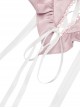 Gothic Style Sweet Love Hollow Embroidery White Ribbon Bowknot Decoration Sexy Pink Suspender Top