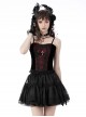 Gothic Style Spider Web Lace Silver Cross Round Rivets Decorated Black Red Color Match Velvet Suspender Corset Top