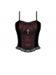 Gothic Style Spider Web Lace Silver Cross Round Rivets Decorated Black Red Color Match Velvet Suspender Corset Top