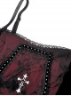 Gothic Style Spider Web Lace Silver Cross Round Rivets Decorated Black Red Color Match Velvet Suspender Corset Top