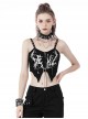 Punk Style Dark Cool Printed Bat Wing Hem Halloween Sexy Hollow Black White Cropped Navel Suspender Corset Top