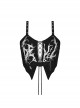 Punk Style Dark Cool Printed Bat Wing Hem Halloween Sexy Hollow Black White Cropped Navel Suspender Corset Top