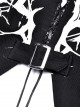 Punk Style Dark Cool Printed Bat Wing Hem Halloween Sexy Hollow Black White Cropped Navel Suspender Corset Top