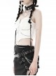Punk Style Sexy Metal Chain Decorated Crocodile Pattern White Leather Tight Suspender Top