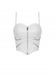 Punk Style Sexy Metal Chain Decorated Crocodile Pattern White Leather Tight Suspender Top
