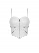 Punk Style Sexy Metal Chain Decorated Crocodile Pattern White Leather Tight Suspender Top