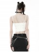 Punk Style Sexy Metal Chain Decorated Crocodile Pattern White Leather Tight Suspender Top