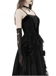 Gothic Style Gorgeous Retro Velvet Strap Lace Fishtail Hem Black Tight Suspender Corset Top