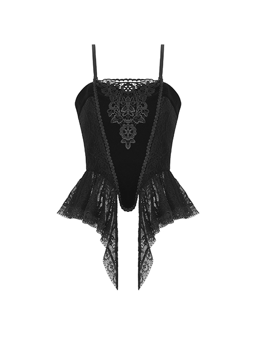 Gothic Style Gorgeous Retro Velvet Strap Lace Fishtail Hem Black Tight Suspender Corset Top