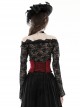 Gothic Style Jacquard Black Lace Embellish Leather Cross Decoration Elastic Strap Red Underbust Corset