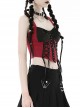 Gothic Style Silver Metal Round Rivet Ribbon Lace Decoration Stretch Black And Red Tight Suspender Top