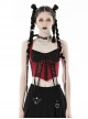 Gothic Style Silver Metal Round Rivet Ribbon Lace Decoration Stretch Black And Red Tight Suspender Top