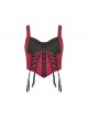 Gothic Style Silver Metal Round Rivet Ribbon Lace Decoration Stretch Black And Red Tight Suspender Top